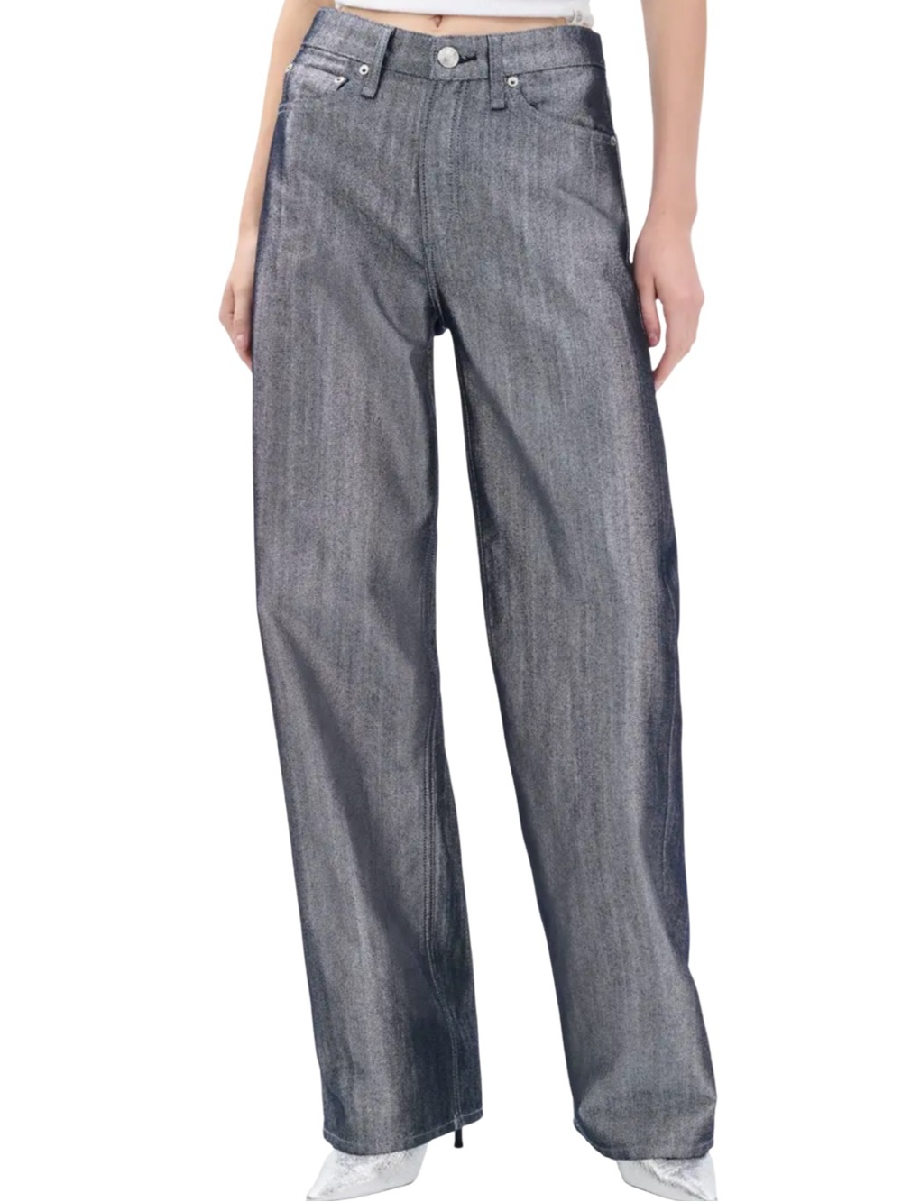 Rag & Bone Logan Coated Wide Leg Metallic Gray Jeans-NWT Size 29